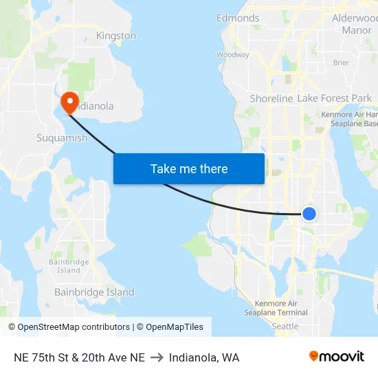 NE 75th St & 20th Ave NE to Indianola, WA map