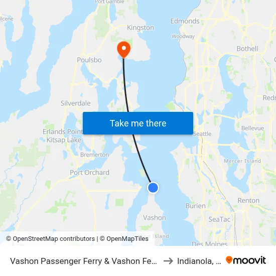 Vashon Passenger Ferry & Vashon Ferry Dock to Indianola, WA map
