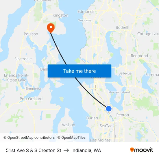 51st Ave S & S Creston St to Indianola, WA map