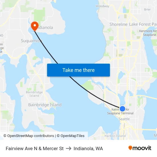 Fairview Ave N & Mercer St to Indianola, WA map
