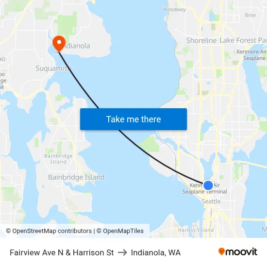 Fairview Ave N & Harrison St to Indianola, WA map
