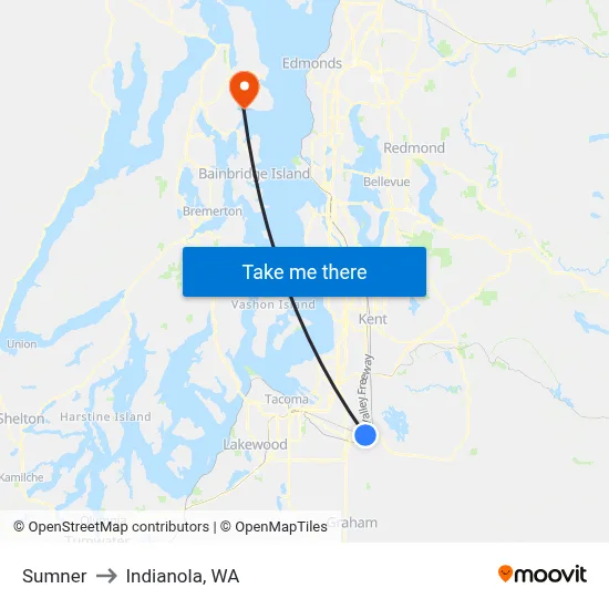 Sumner to Indianola, WA map