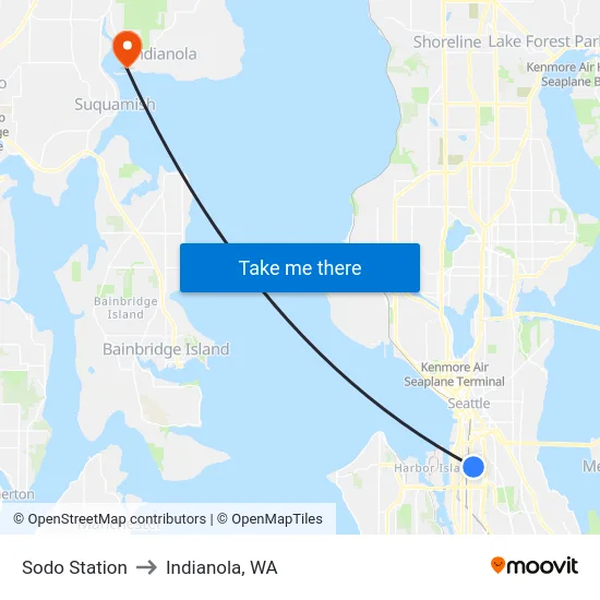 Sodo Station to Indianola, WA map