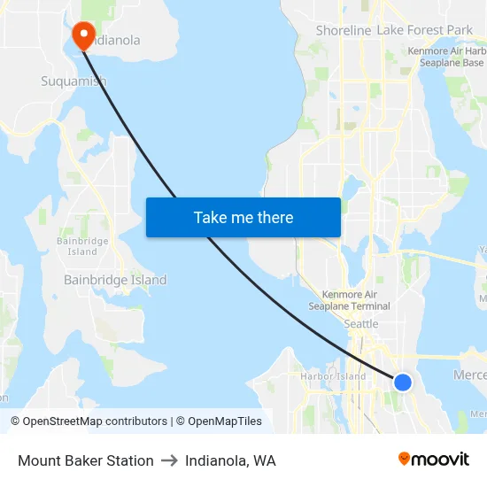 Mount Baker Station to Indianola, WA map