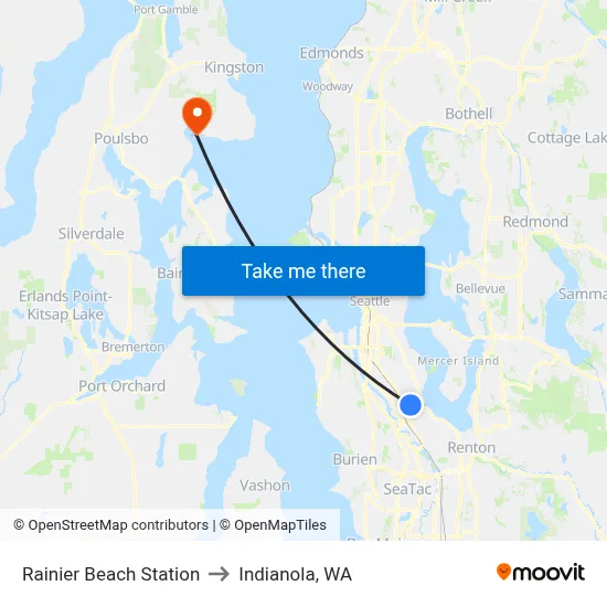 Rainier Beach Station to Indianola, WA map