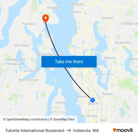 Tukwila International Boulevard to Indianola, WA map