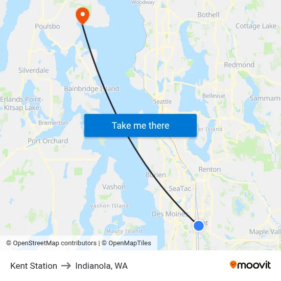 Kent Station to Indianola, WA map