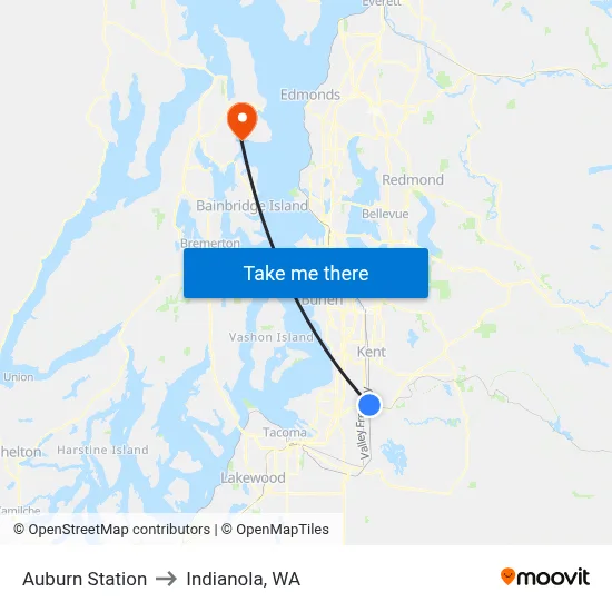 Auburn Station to Indianola, WA map