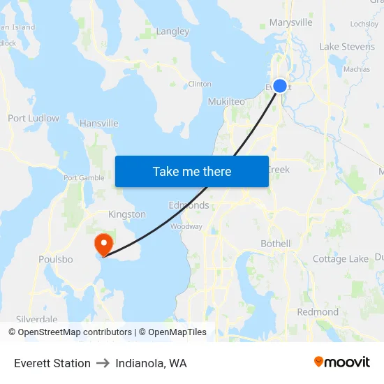 Everett Station to Indianola, WA map