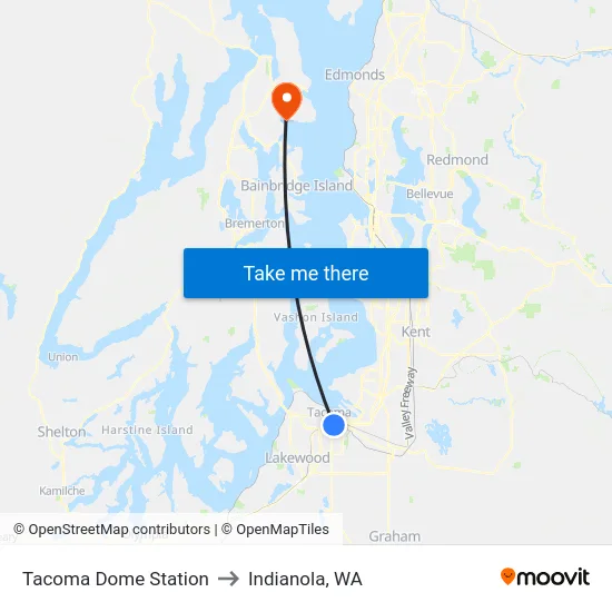 Tacoma Dome Station to Indianola, WA map