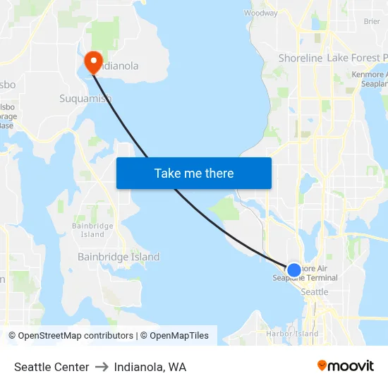 Seattle Center to Indianola, WA map