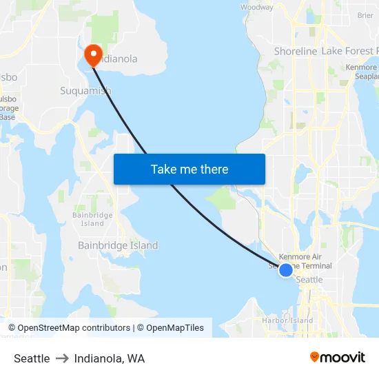 Seattle to Indianola, WA map