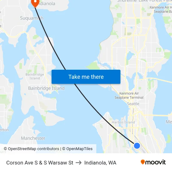 Corson Ave S & S Warsaw St to Indianola, WA map