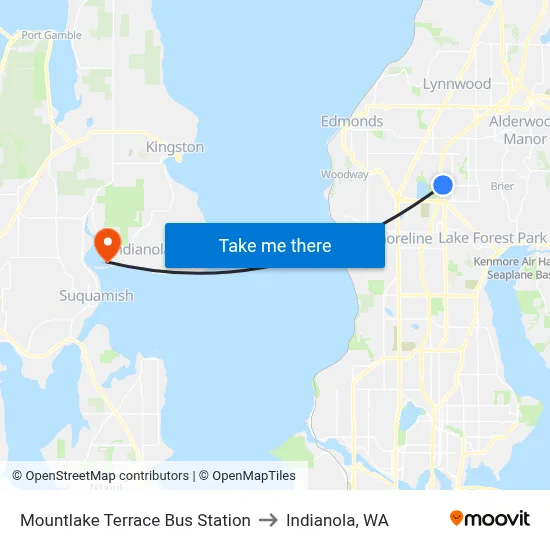 Mountlake Terrace Bus Station to Indianola, WA map