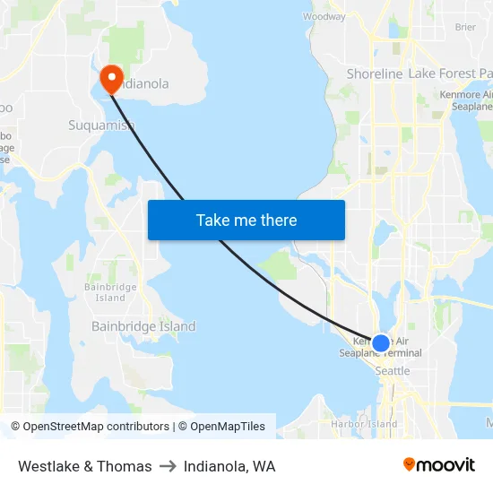 Westlake & Thomas to Indianola, WA map
