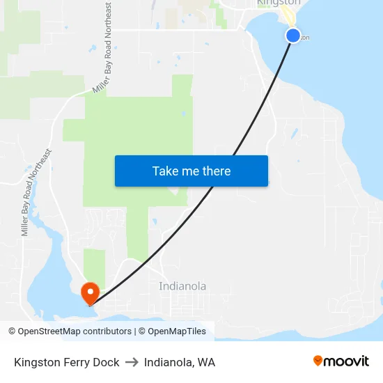 Kingston Ferry Dock to Indianola, WA map