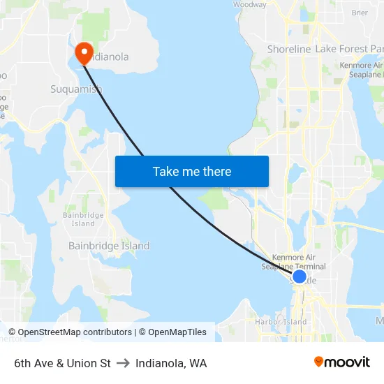 6th Ave & Union St to Indianola, WA map