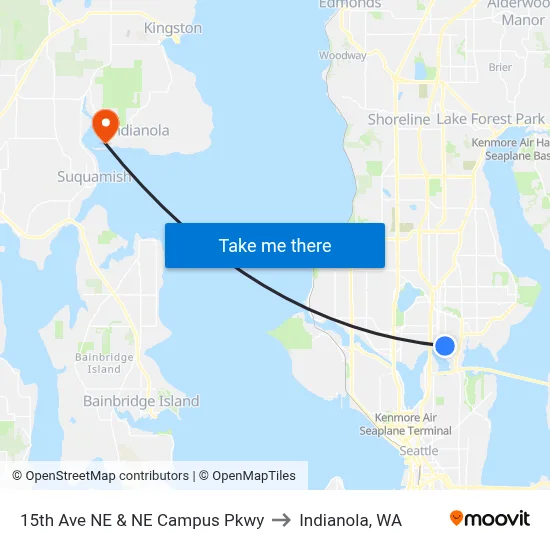 15th Ave NE & NE Campus Pkwy to Indianola, WA map