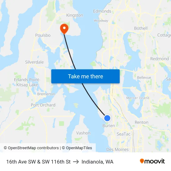 16th Ave SW & SW 116th St to Indianola, WA map