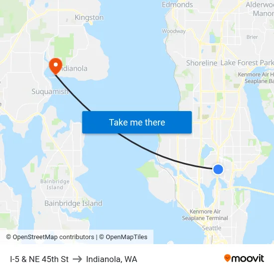 I-5 & NE 45th St to Indianola, WA map