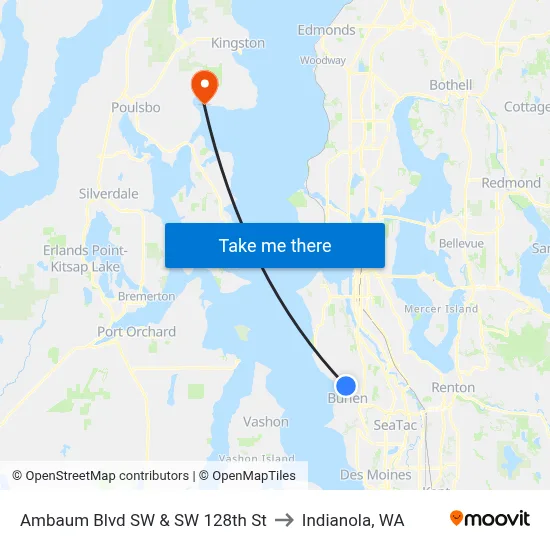 Ambaum Blvd SW & SW 128th St to Indianola, WA map