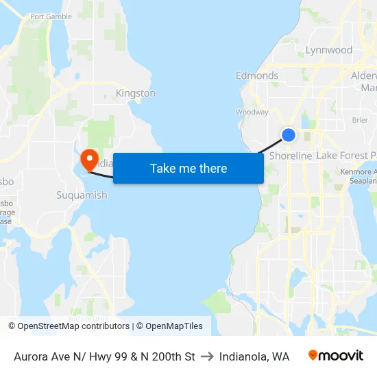 Aurora Ave N/ Hwy 99 & N 200th St to Indianola, WA map