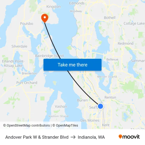 Andover Park W & Strander Blvd to Indianola, WA map