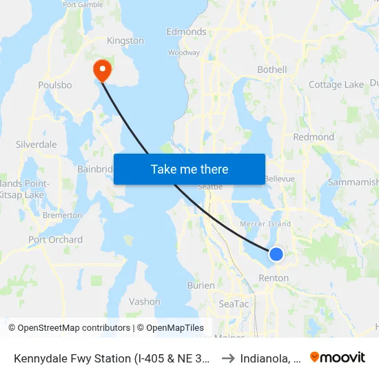Kennydale Fwy Station (I-405 & NE 30th St) to Indianola, WA map