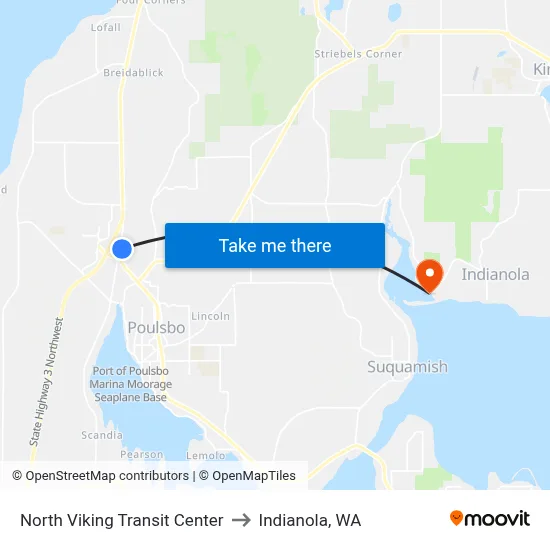 North Viking Transit Center to Indianola, WA map