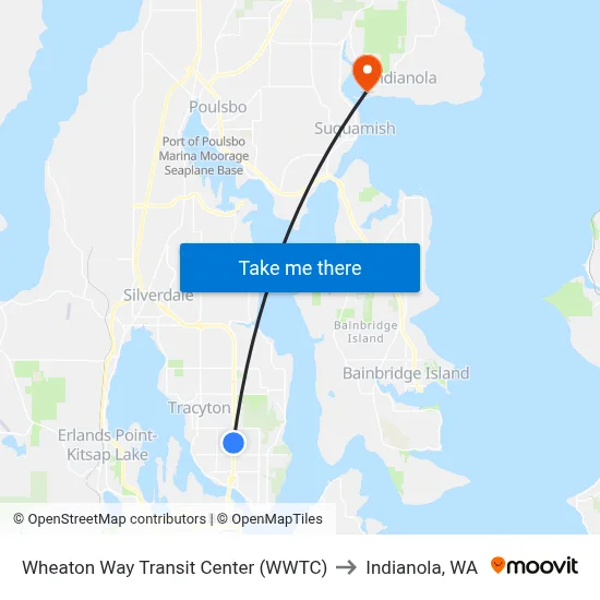 Wheaton Way Transit Center (WWTC) to Indianola, WA map