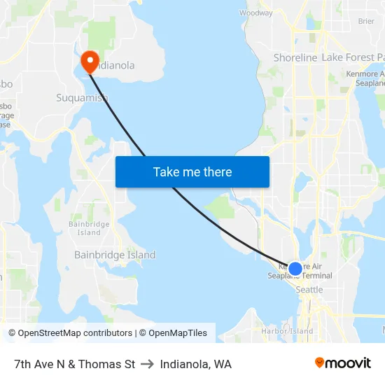 7th Ave N & Thomas St to Indianola, WA map