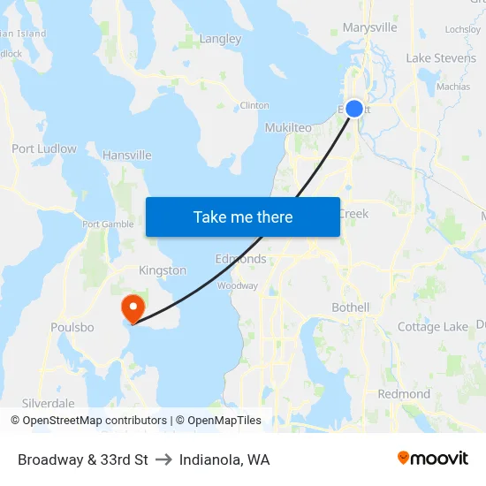 Broadway & 33rd St to Indianola, WA map