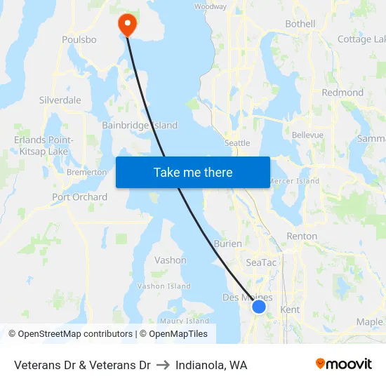 Veterans Dr & Veterans Dr to Indianola, WA map