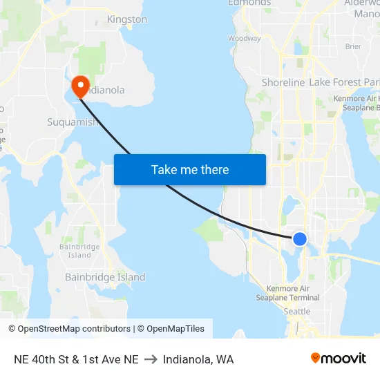 NE 40th St & 1st Ave NE to Indianola, WA map