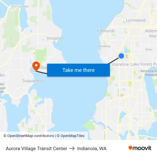 Aurora Village Transit Center to Indianola, WA map