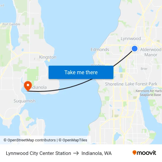 Lynnwood City Center Station to Indianola, WA map