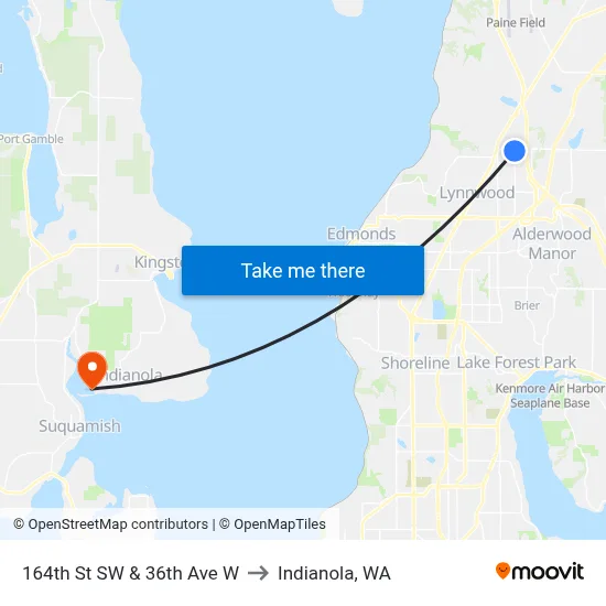 164th St SW & 36th Ave W to Indianola, WA map