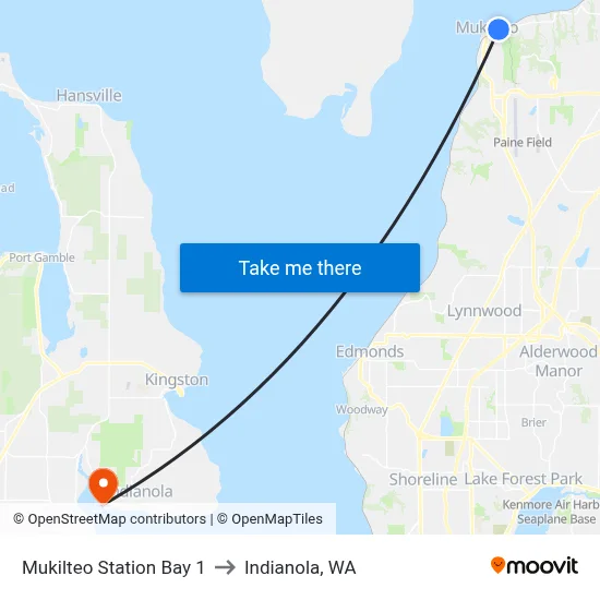 Mukilteo Station Bay 1 to Indianola, WA map