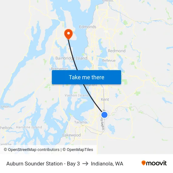 Auburn Sounder Station - Bay 3 to Indianola, WA map