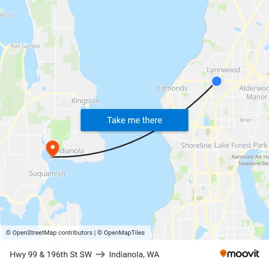 Hwy 99 & 196th St SW to Indianola, WA map