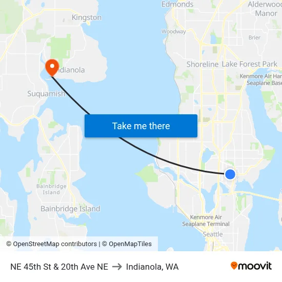 NE 45th St & 20th Ave NE to Indianola, WA map