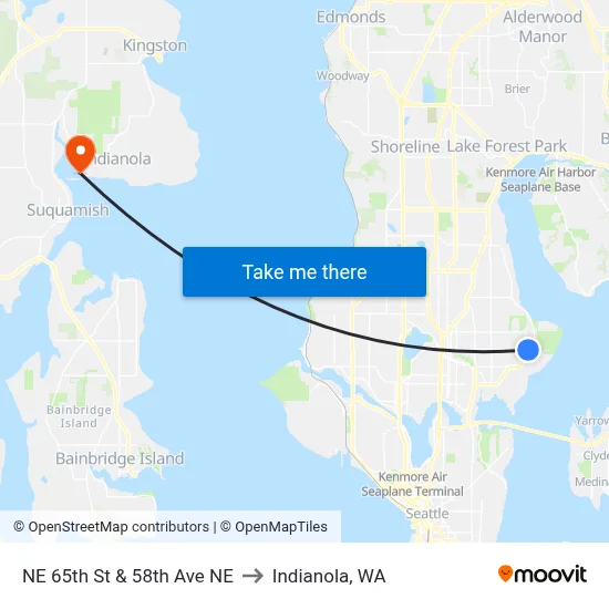 NE 65th St & 58th Ave NE to Indianola, WA map