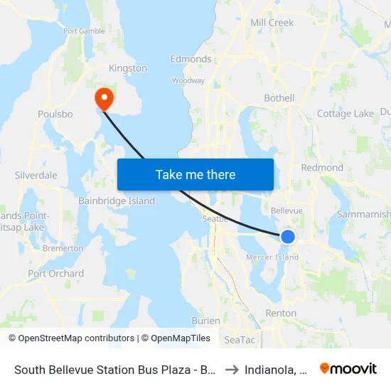 South Bellevue Station Bus Plaza - Bay 1 to Indianola, WA map