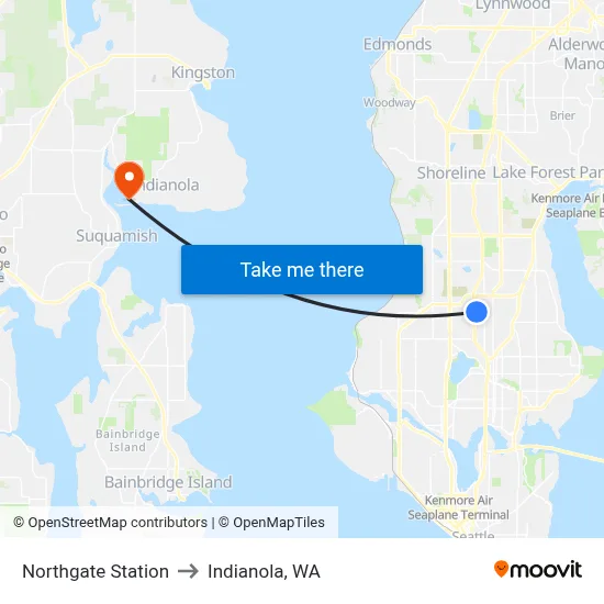 Northgate Station to Indianola, WA map