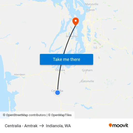 Centralia - Amtrak to Indianola, WA map