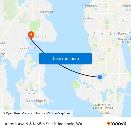 Aurora Ave N & N 65th St to Indianola, WA map
