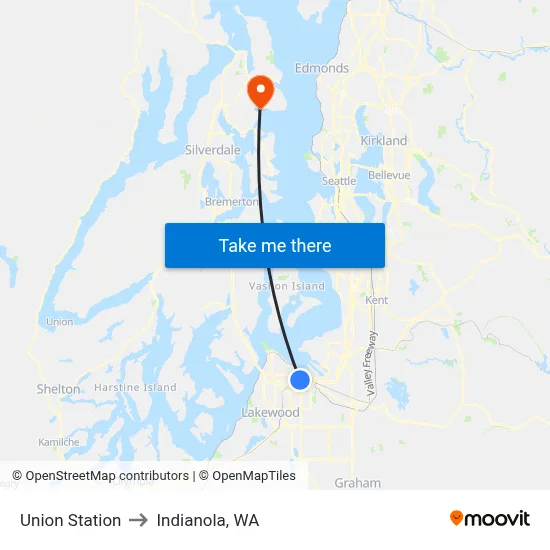 Union Station to Indianola, WA map