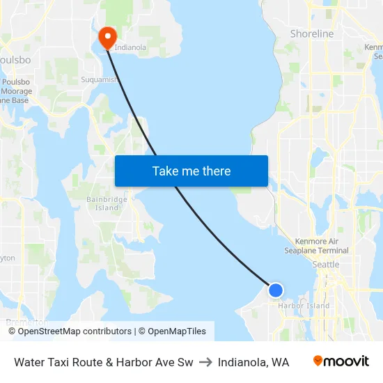 Water Taxi Route & Harbor Ave Sw to Indianola, WA map