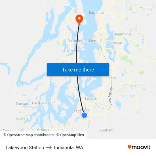 Lakewood Station to Indianola, WA map