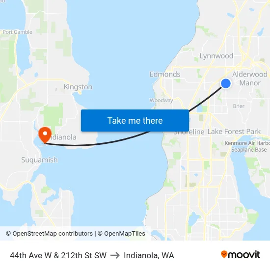 44th Ave W & 212th St SW to Indianola, WA map